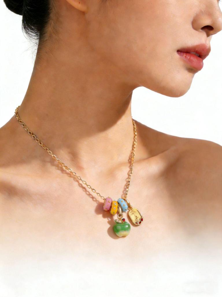 Iridescent Apple Necklace: Auspicious Chinese Fashion Enamel Accessory for Gifts