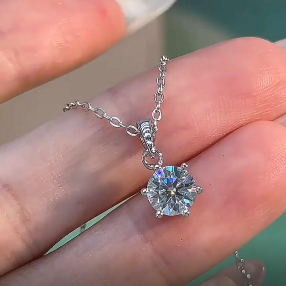 S925 Sterling Silver Moissanite Necklace with Six-Claw Pendant - Women's Unique Design