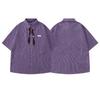 Japanese Retro Streamer Decorative Purple Plaid Short-sleeved Shirt Summer Loose Casual Lapel Shirt for Men and Women