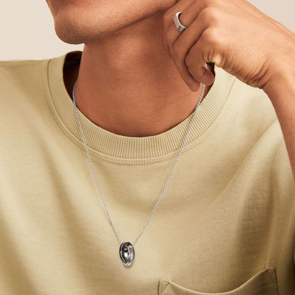 Ring Halskette Anhänger Top Kette Halskette Doppelring Chirurgenstahl Paar Halskette Unisex Silber Schwarz Metall Hypoallergen Geburtstag