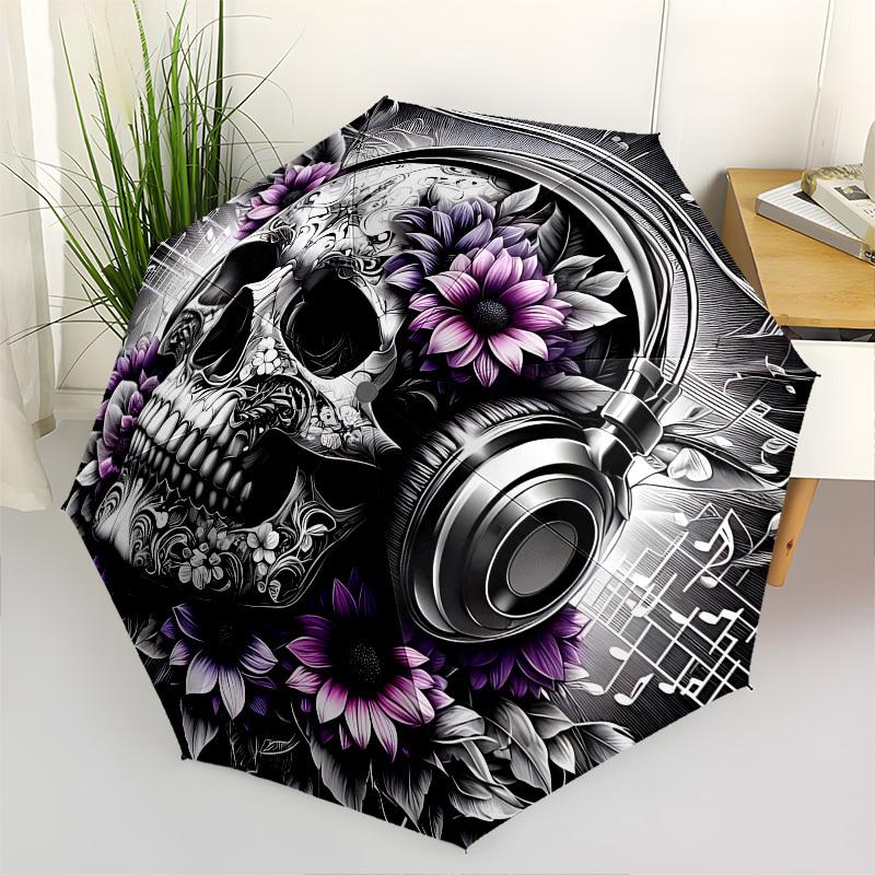 

Skull,Music Automatic Folding Umbrella Compact 8 rib Design,Unique Style,Suitable for Everyday Outdoor Use,Perfect Gift for Friends an