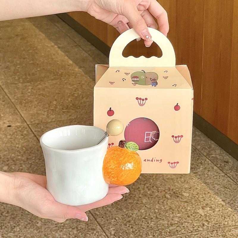 Original Apple Peach Cup Hand-painted Ceramic Mug High Value Couple Cup Niche Birthday Gift