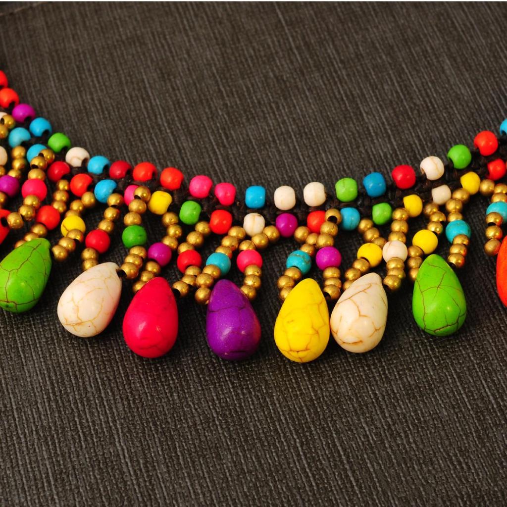 Bohemian Style Turquoise Hand Woven Short Necklace, Full of Sincere Jewelry, Water Droplet Pendant, Collarbone Chain