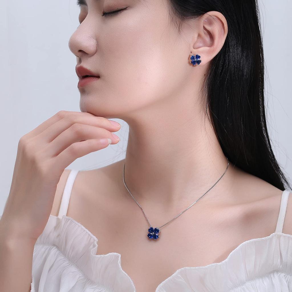 I Love September 925 Sterling Silver Ladies Silver Ladies Stud Gift [JIANGXIN] You, Four-leaf Clover, Birthstone, Sapphire, Earrings, Hypoallergenic,