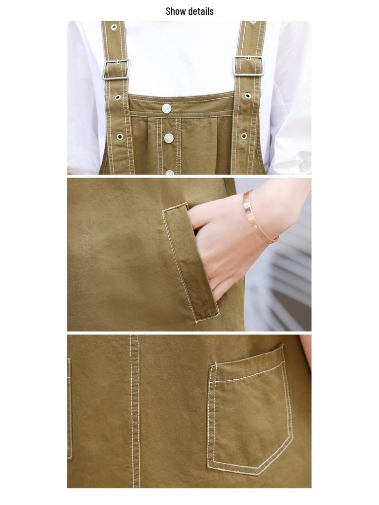 Petite Women's Fashionable Age-Reducing Korean Summer Overalls Set (2025) - Casual Tummy-Covering Suspender Dress