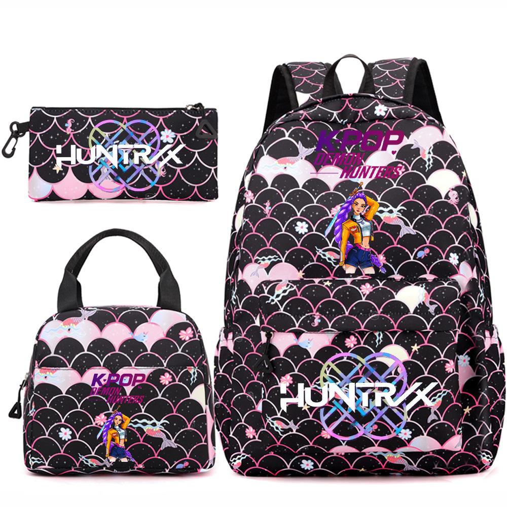 3Pcs/set Anime Kpop Printed Backpack Handbag Pencil Case for Teenger Student Girl Boy Schoolbag Kid Bookbag Large Capacity Travel Bag Gift