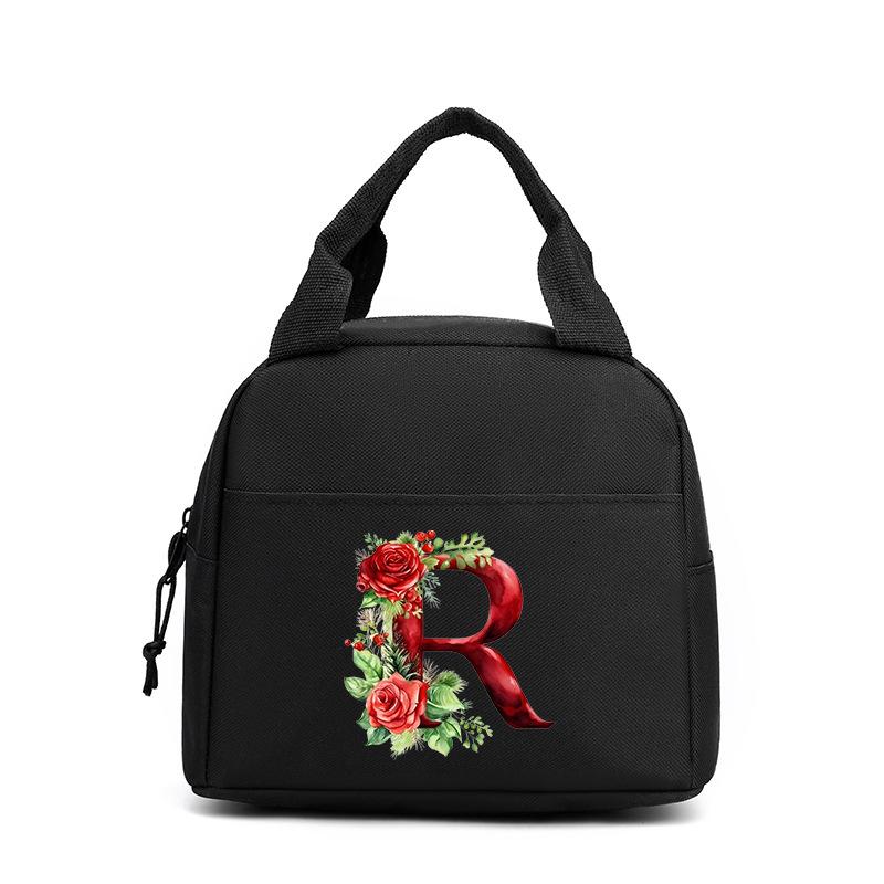 Trend niche print flower 26 letter pattern storage bag tote bag student lunch box bag portable