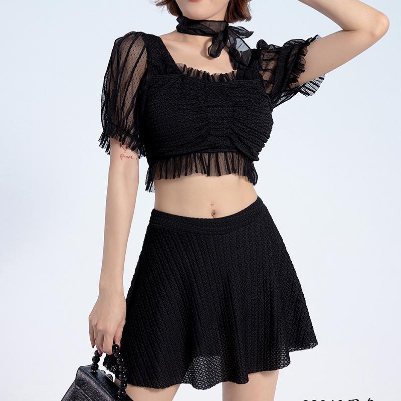 Women’s Sexy Slim Gathered Swimsuit with Split Skirt - 2025 Hot Spring Fashion