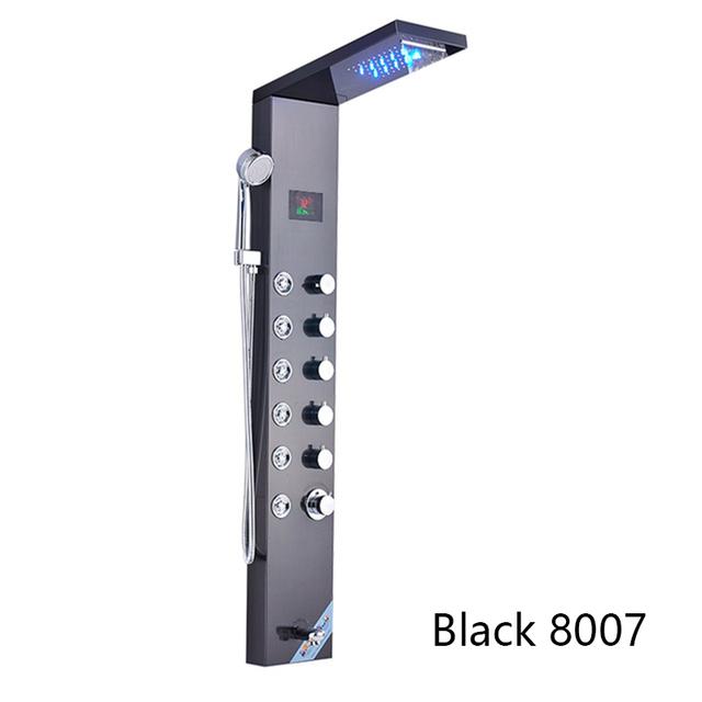 Digital Display Rainfall LED Light Shower Panel Shower Bathroom Black SPA Massage Jet With Handshower Bidet Sprayer Shower Tap