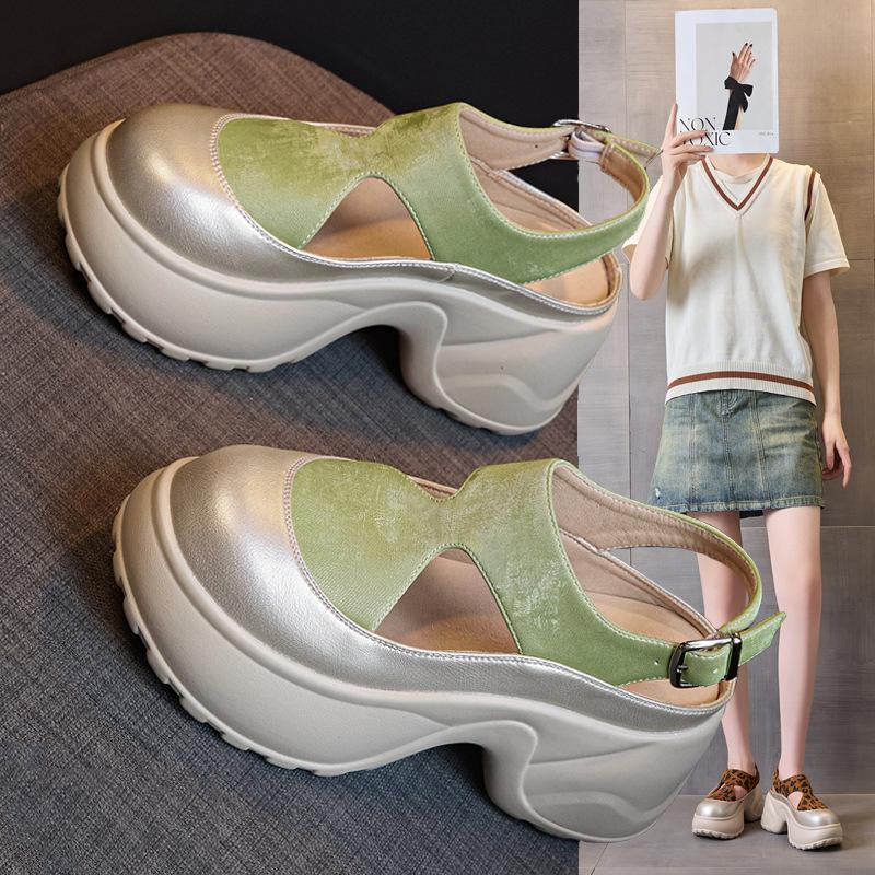 2025 New Summer Casual Fashion Muffin Women's Shoes Platform Heightening Sandals Women's Lazy Bag Head Wear-resistant Super Soft