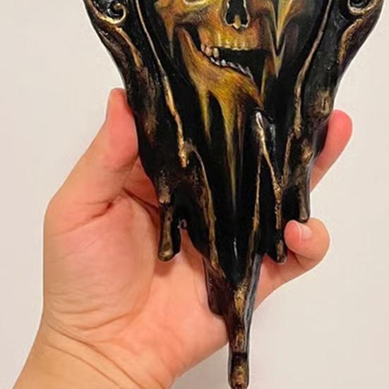 Skull Wall Art Handmade Liquid Surreal Skull Painting Gothic Framed Wall Decor for Halloween Office Living Room Decor