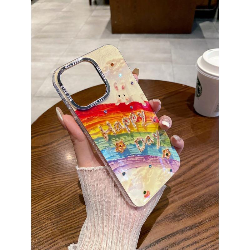 Diamond Rainbow Rabbit Phone Case For Iphone 17 Pro Max 14 11 16 Pro