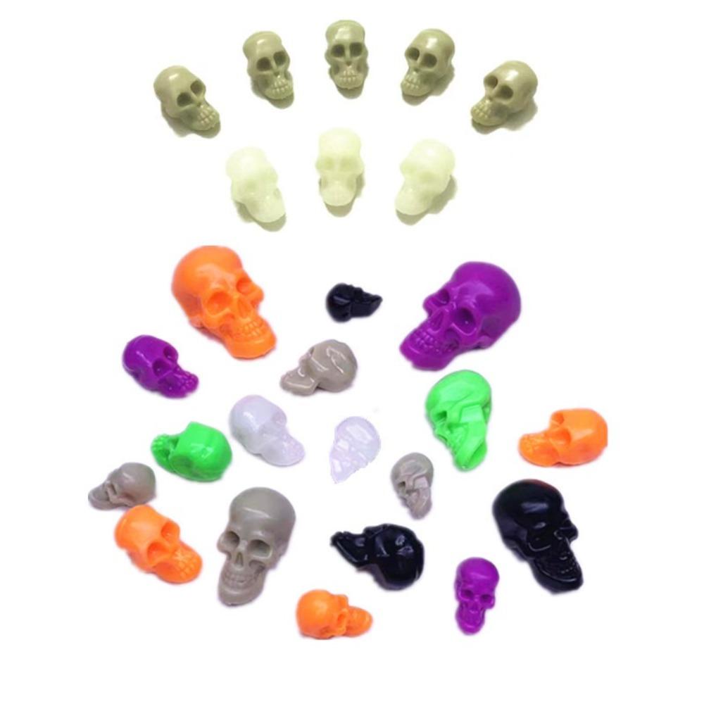 100PCS Mini Scary Skull Heads Statue Luminous Micro Landscape Halloween Skull Miniature Figurine Plastic Pranky Prop