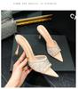 Fashion Women Mesh Sexy High Heels Slippers Women Pointed Toe Dress Shoes Female Summer Fashion Sandals  New Flip Flops Brand Pumps
