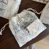 French Retro Literary Lace Cotton Embroidery Drawstring Small Cloth Bag Single-layer Thin Beam Mouth Storage Bag