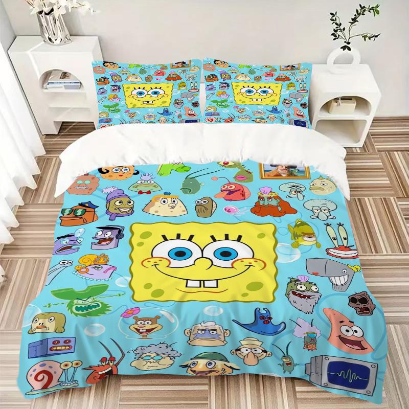 Spongebob Squarepants Characters Print 3Pcs Bedding Setduvet Cover With 2 Bedropillowcase Home Birthday Gift