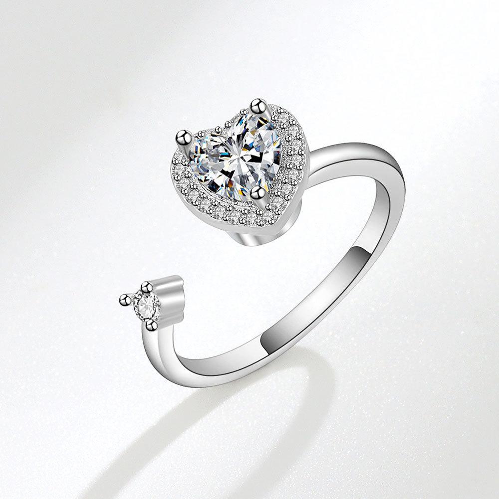 Adjustable Heartshaped Ring Copper Jewelry For Women With Zircon For Stress Relief And Fashion