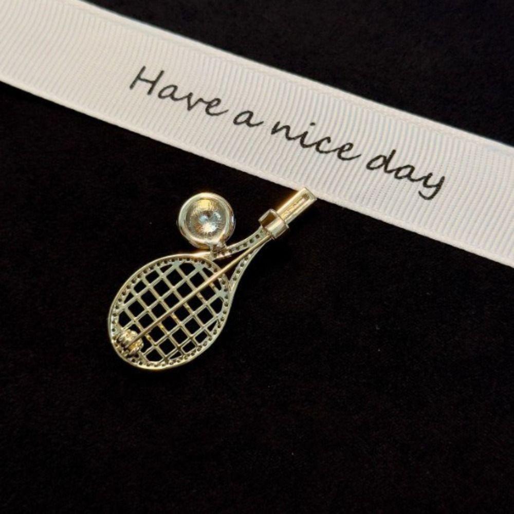 Zircon Enamel Metal Clothes Pin Rhinestone Gold Brooch Fashion Tennis Racket Brooch  Gift