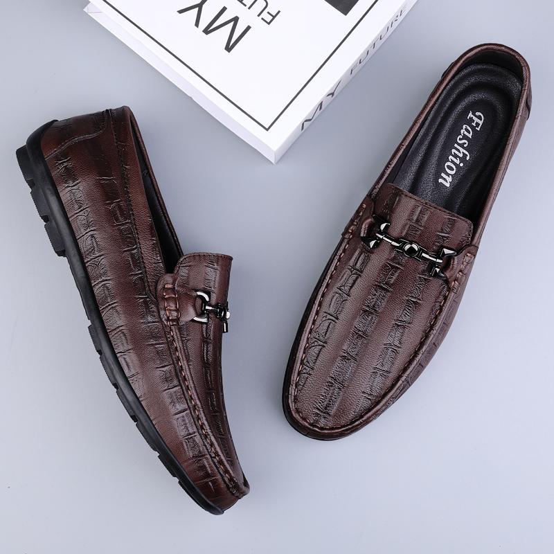 Genuine Leather Men Casual Shoes Luxury Brand Men Loafers Crocodile Pattern Moccasins Breathable Slip On Flats Man Driving Shoes