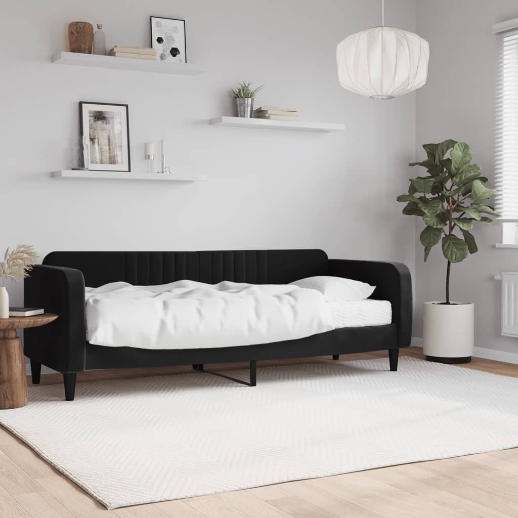 Vidaxl Sofa Z Materacem Do Spania, Czarna, 80X200 Cm, Aksamit