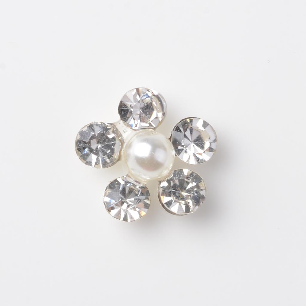 10 Pieces 11mm Silver Metal Diamante Flower Buttons Crystal Flatback Embellishments Diy
