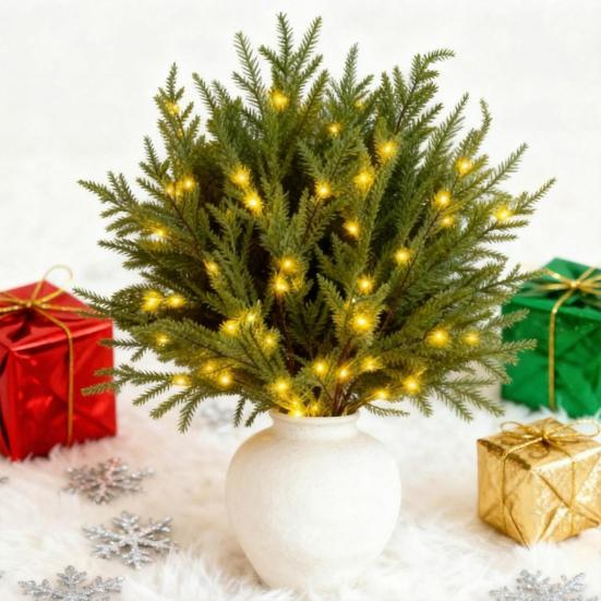 5/10 Pezzi Rami di Pino di Norfolk Illuminati Natale Rami Artificiali di Aghi di Pino con Luce LED Pre-illuminati Finti Piante Verdi Decorazione per Feste