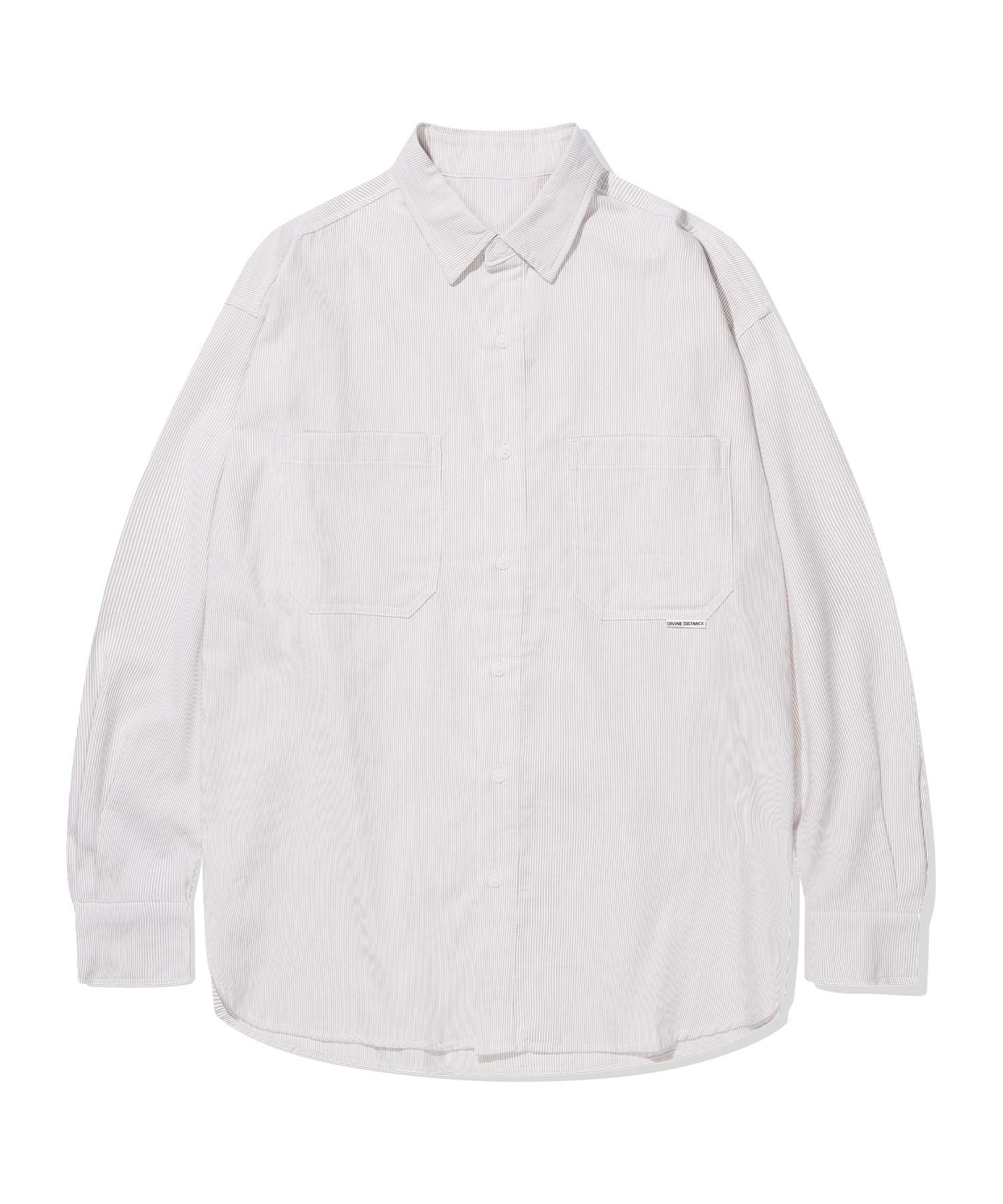 Divine Distance Big Pocket Striped Shirt [Beige] L