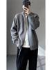 Men's Korean Style Stand Collar Double Zipper Knit Cardigan - Casual Loose Fit for Autumn and Winter