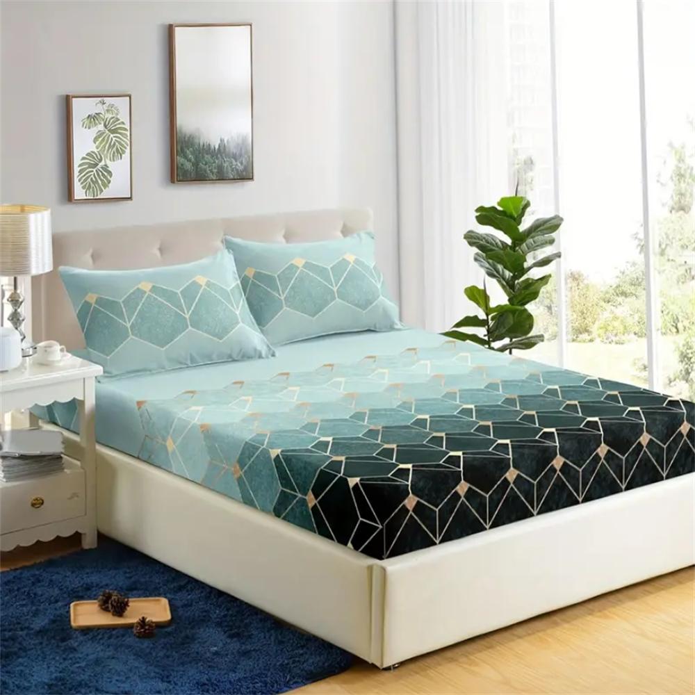 3-Piece 3D Geometric Gradient Fitted Sheet Set - Soft Microfiber, Elasticized Corners, Breathable, Hypoallergenic, Easy Care