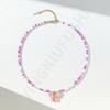 Candy color beaded butterfly pendant necklace female niche sweet and cute girl wind collarbone chain new accessories