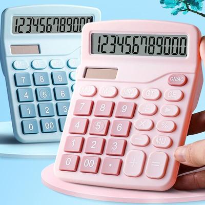 Pink Solar 12-Digit Dual Power Office Calculator for Students