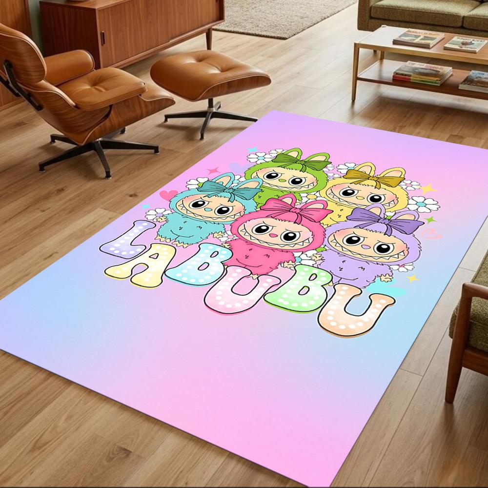 Labubu Floor Rug Office Rug Design for Bedrooms Hallway Living Rooms Foyer Anti-slip Rug Anime Office Decor Spiritual Gift