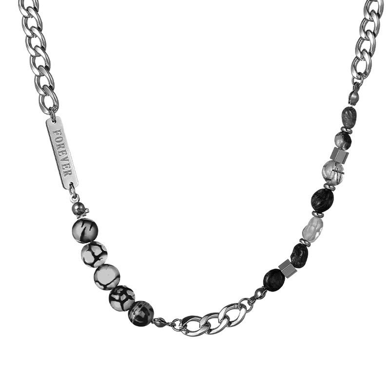 Trendy Men's Titanium Steel & Stone Beaded Necklace, Versatile High-End Accessory