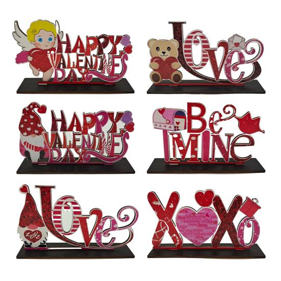 Valentine's Day Wooden Table Sign Romantic Love Heart Shape Tiered Tray Decor Freestanding Tabletop Centerpiece for Desk Shelf Home Decor