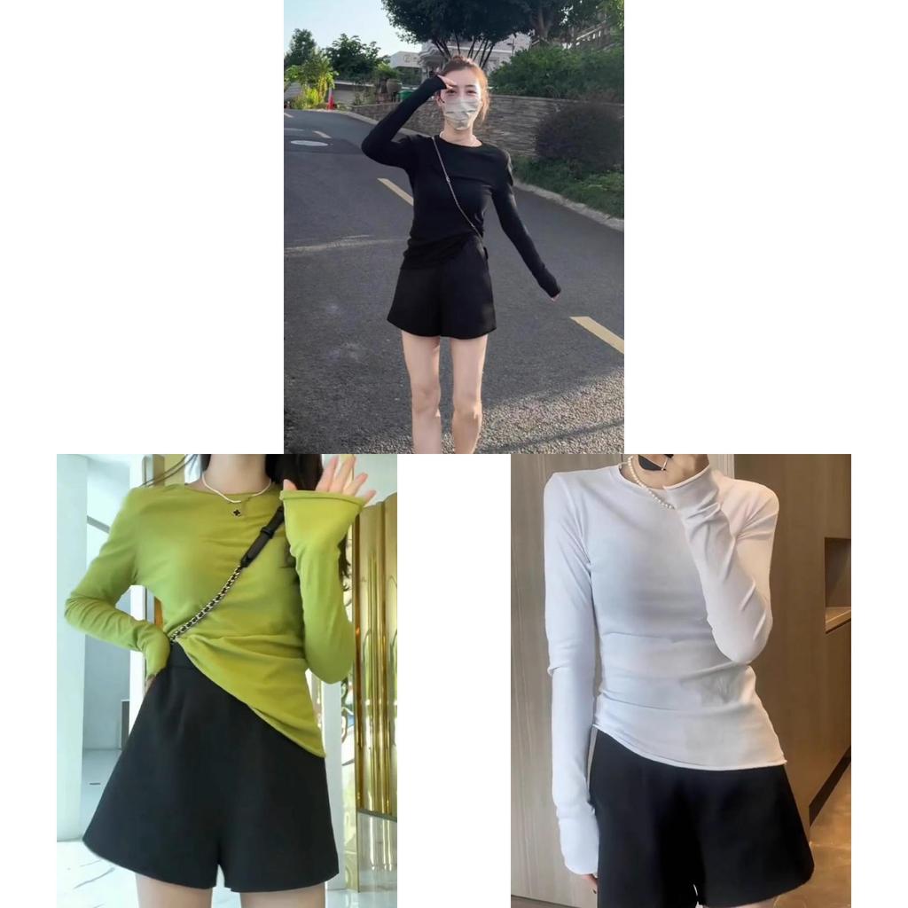 Womens Pure Color Long Sleeve T Shirt With Round Neck For Autumn Casual Wear