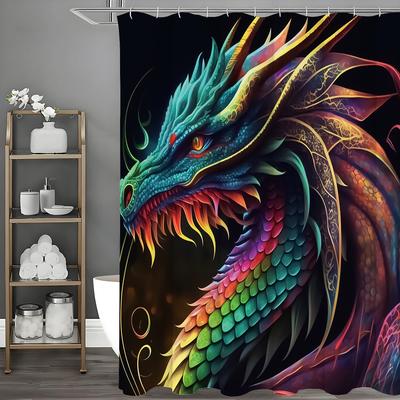 Zasłona prysznicowa Dazzle Dragon, Dekoracyjna zasłona prysznicowa do łazienki, Wodoodporna zasłona prysznicowa z haczykami