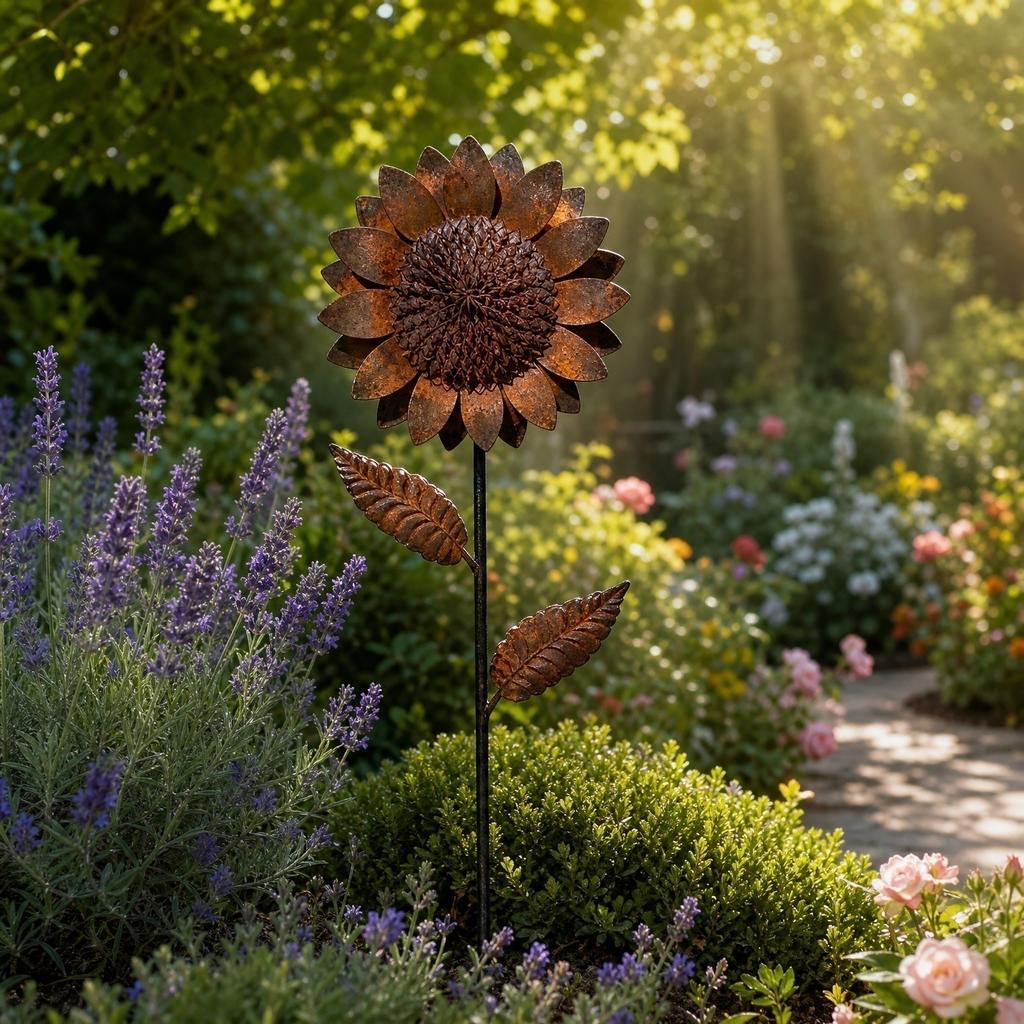 Vintage Sonnenblumen Gartenstecker 3D Blütenblatt Design Außenhof Dekoration