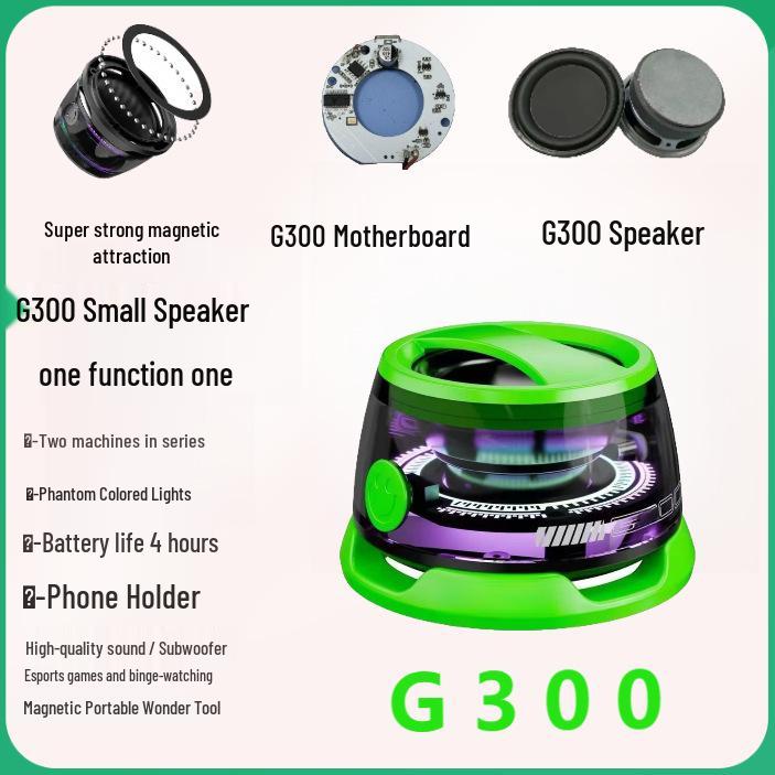 

CrossG300 Portable Bluetooth Speaker & Phone Holder - High-Quality Sound, Magnetic Mini Subwoofer, Series Connection