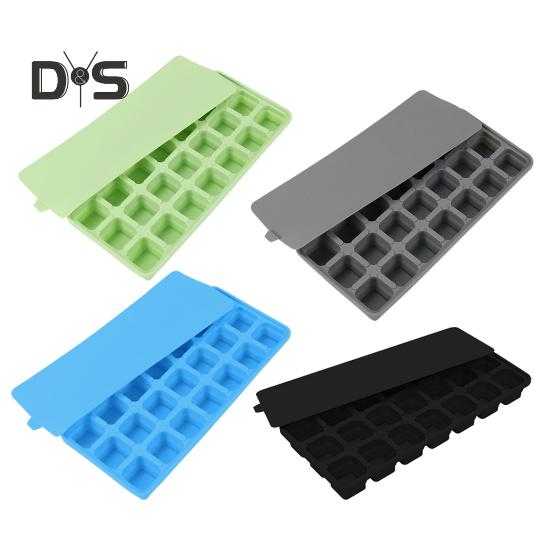 Silikonový tác na kostky ledu s víkem 21 velkých kostek Snadno vyjímatelná skládací forma na led Flexibilní forma na led pro stohování