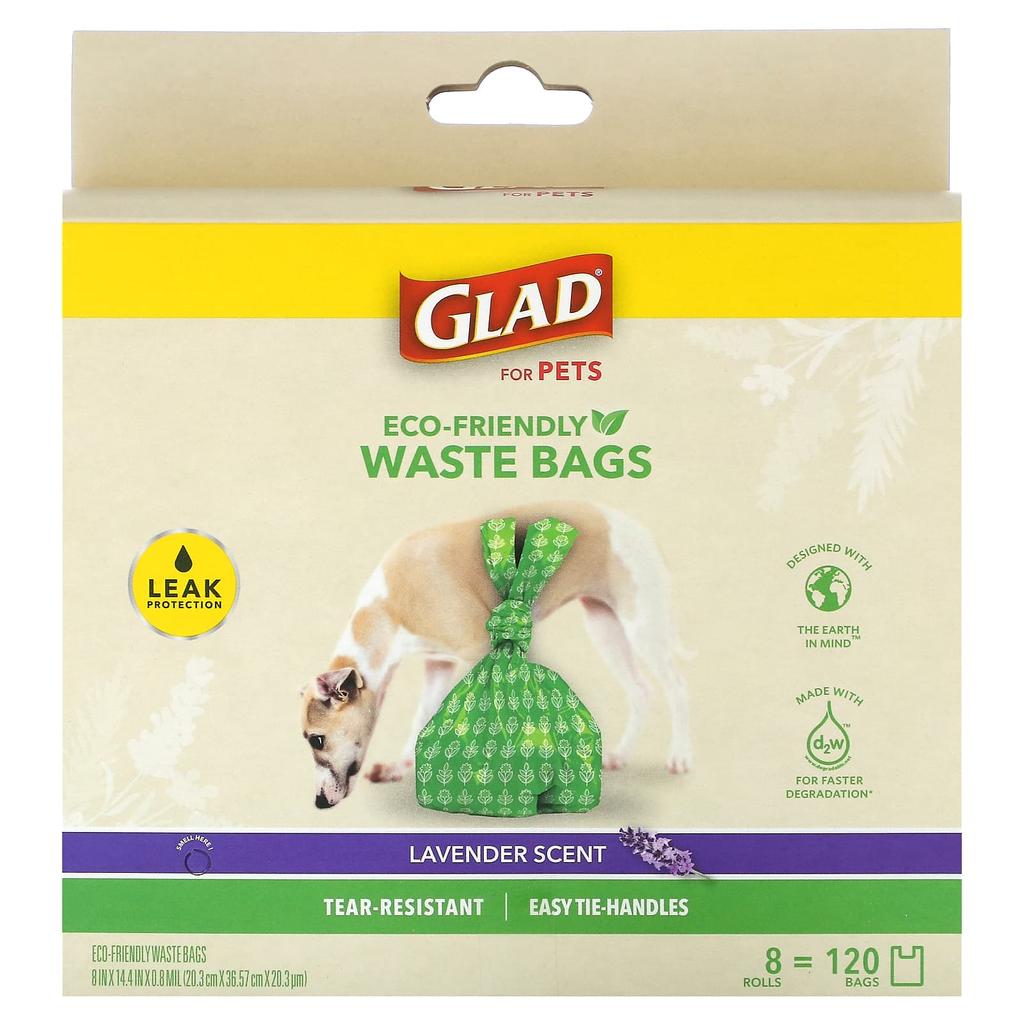 Glad for Pets Umweltfreundliche Müllbeutel, für Haustiere, Lavendel, 120 Beutel