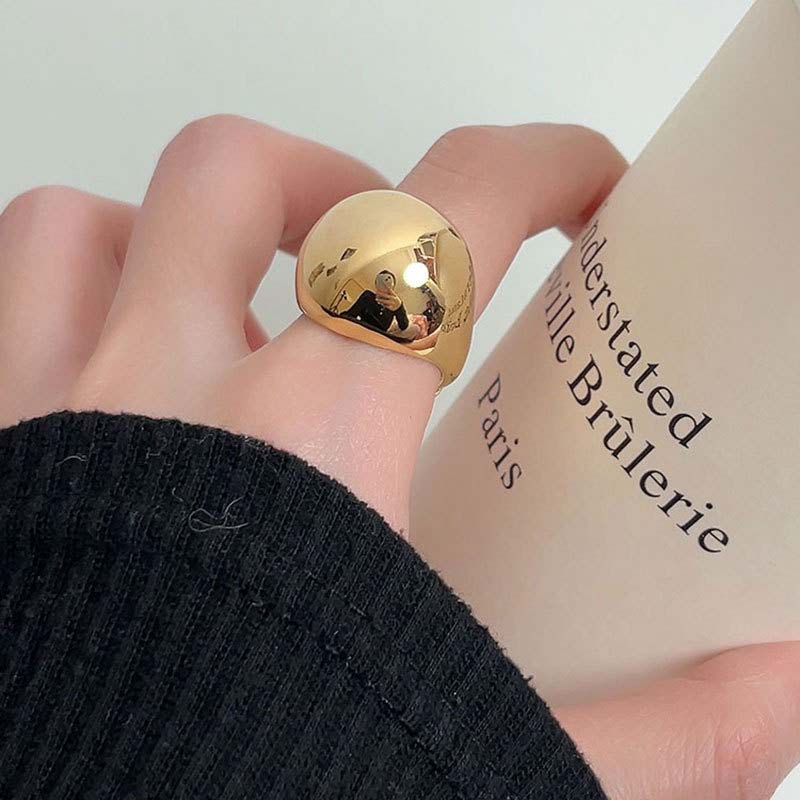 Exaggerated Metal Big Oval Open Rings For Women Men Punk Gold Color Spherical Smooth Chunky Statement Rings Zircon Gift