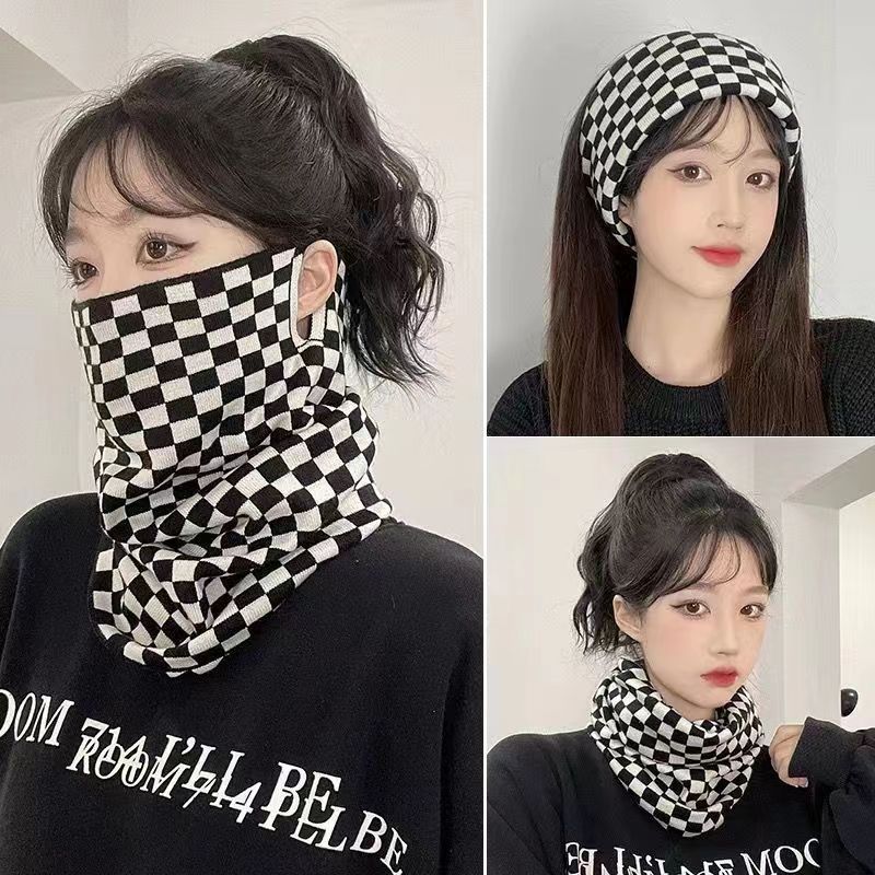 1-10PCS Women’s Thermal Ear-Hanging Neck Warmer Korean Style Diamond Pattern Scarf for Cycling and Outdoor Sports
