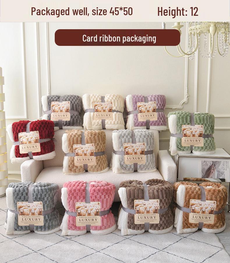 Ruyi Złoty Żółw Wełna Jagnięca Aksamit Zagęszczony Koc na Sofę i do Drzemki w Paski