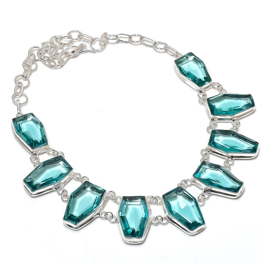 

Natural Aqua Apatite Gemstone 925 Sterling Silver Jewelry Necklace 18 O3t81