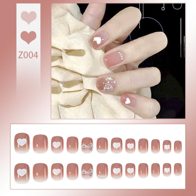 Press On Acrylic Fake Nails Set with Glue High Quality Handmade Nail Extension French Tips Woman False Short Nails Press Ons