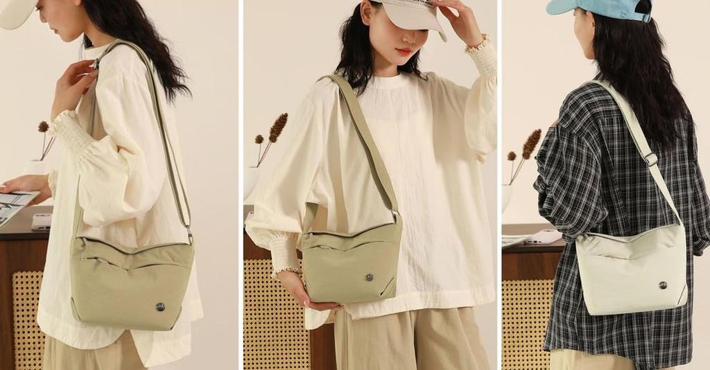 Jamport Wrinkled Nylon Compact Crossbody Shoulder Bag for Women (Off White)