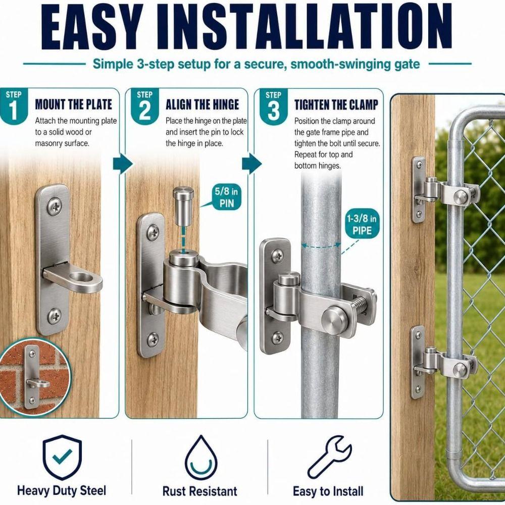 1pair Sturdy Chain Link Gate Hinge Galvanized Steel Fence Hinge Chain Link Gate Latch Farm Gate