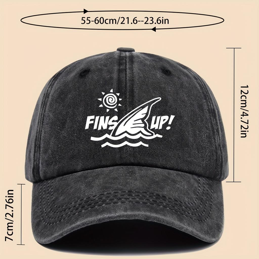 Fins Up! Shark Fin Print Deep Sea Design Baseball Cap Adjustable Unisex Dad Hat