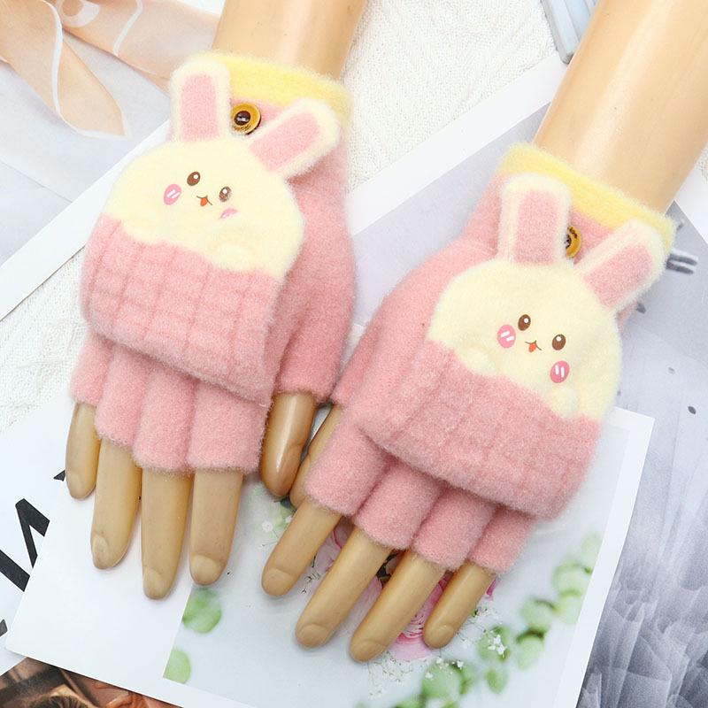 Children's Winter Wool Flip-Top Gloves - Warm, Cartoon Design for Elementary Boys & Girls