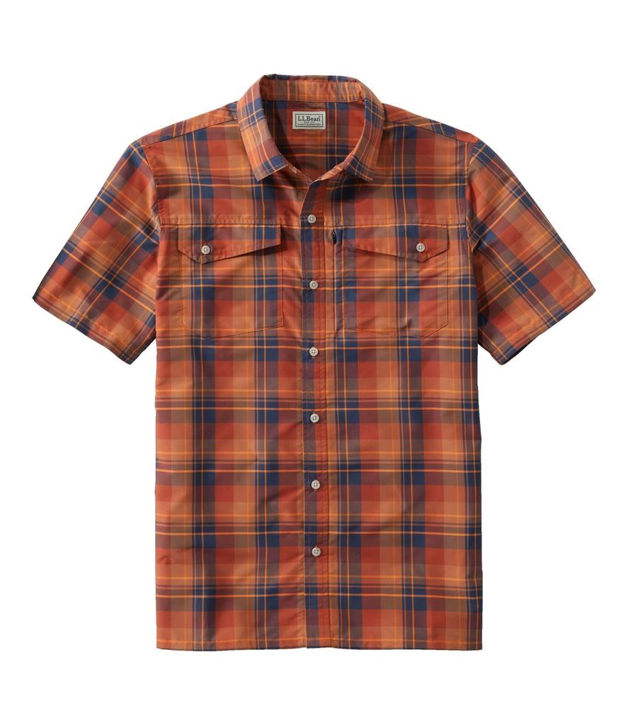 LL Bean Sunsmart Cool Weave Short Japan Adobe 1000221330 Men's Shirt, Sleeve, Fit, S, Red/Navy Night, Red,